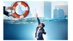 man underwater reaching for floating hoop