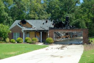 house with fire damage in roof