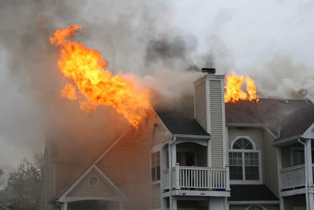 Apartment building on fire