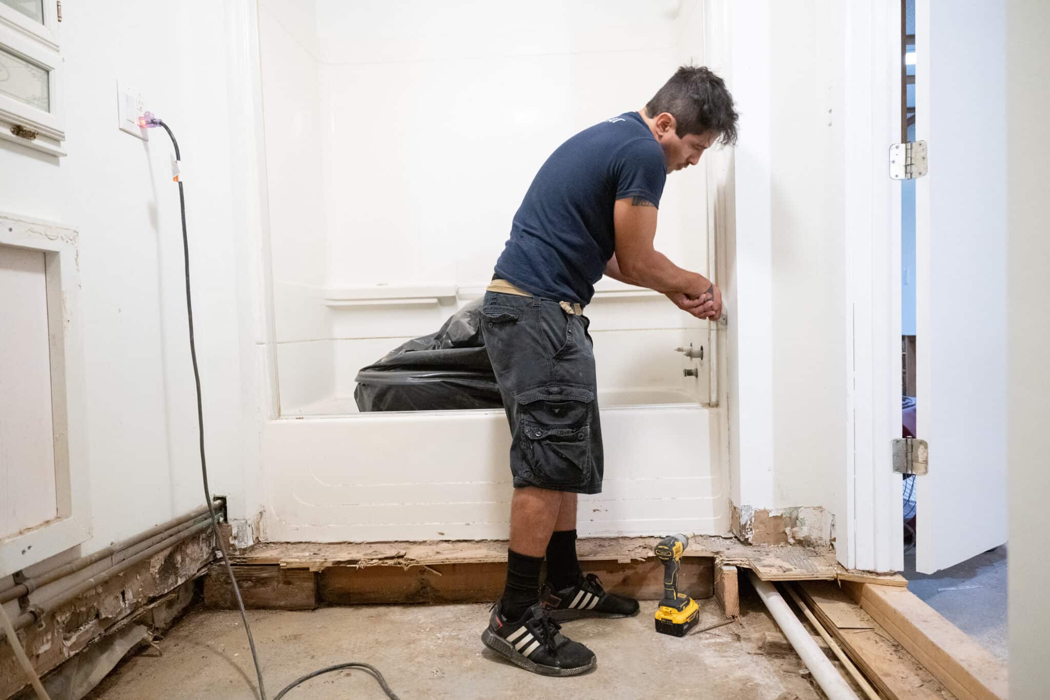 water damaged bathroom being restored